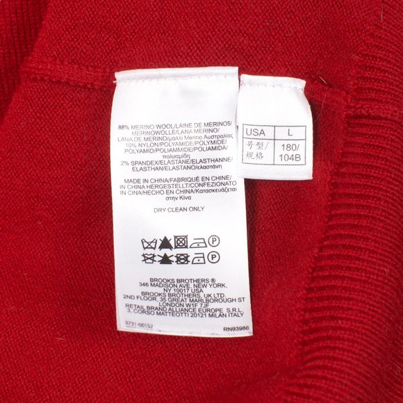 Brooks Brothers Men's V-neck Sweater L Red Merino Wool Nylon Spandex - Picture 5 of 6